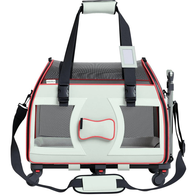 Katziela Cianan Pro Pet Carrier  Removable Wheels and Telescopic Handle, 11" H x 13" W x 19" D, White