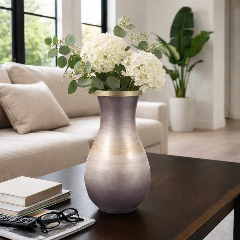  Sculptural Urn Glass Vase with Rim for Home Decor - Decorative Tall Flower Vase Accent for Shelf, or Living Room Table Styling - Brown & Ivory