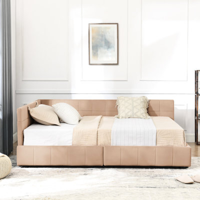 De lit double avec revêtement en velours et rangement - Lit de jour rose pour chambre à coucher