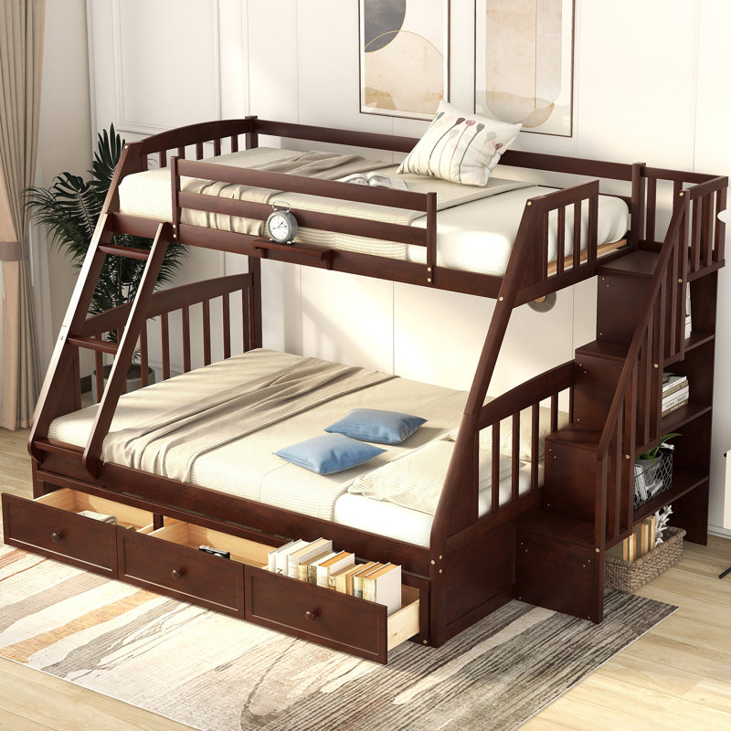 Lit superposé simple avec escalier de rangement - Améliore la fonctionnalité des tiroirs et procure une bonne nuit de sommeil