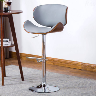 Tabouret d'appoint - Barre à hauteur réglable en bois cintré de style contemporain avec fonction courbée pour siège et dossier modernes (gris)