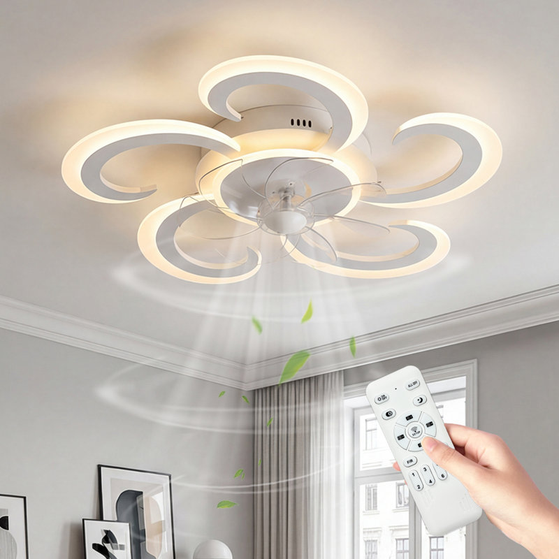 24.41'' LED Ceiling Fan with Light, Floral Design With Remote Control