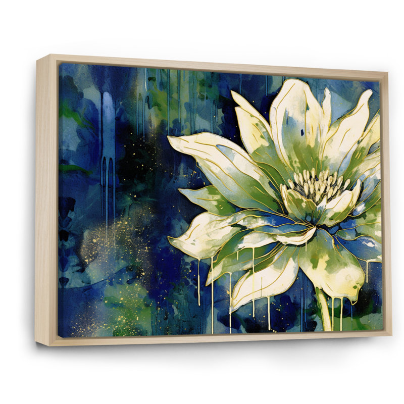 Vert, bleu, lotus, reflets, H 24 po x l 32 po x P 1 po, Toile naturelle
