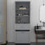Armoire de buanderie avec panier à linge inclinable et tiroir, armoire de rangement haute en bois avec portes et tablettes réglables, autoportante-1010618223
