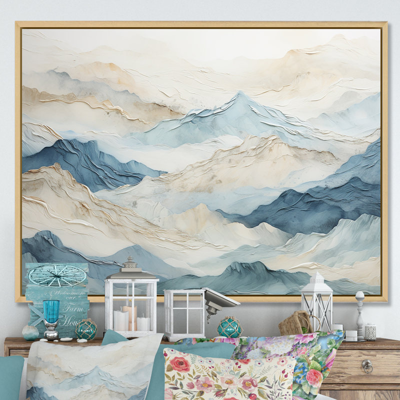 «Minimalisme gris et bleu, brise de montagne - paysage montagneux, reproduction d'art sur toile», Cadre naturel flottant