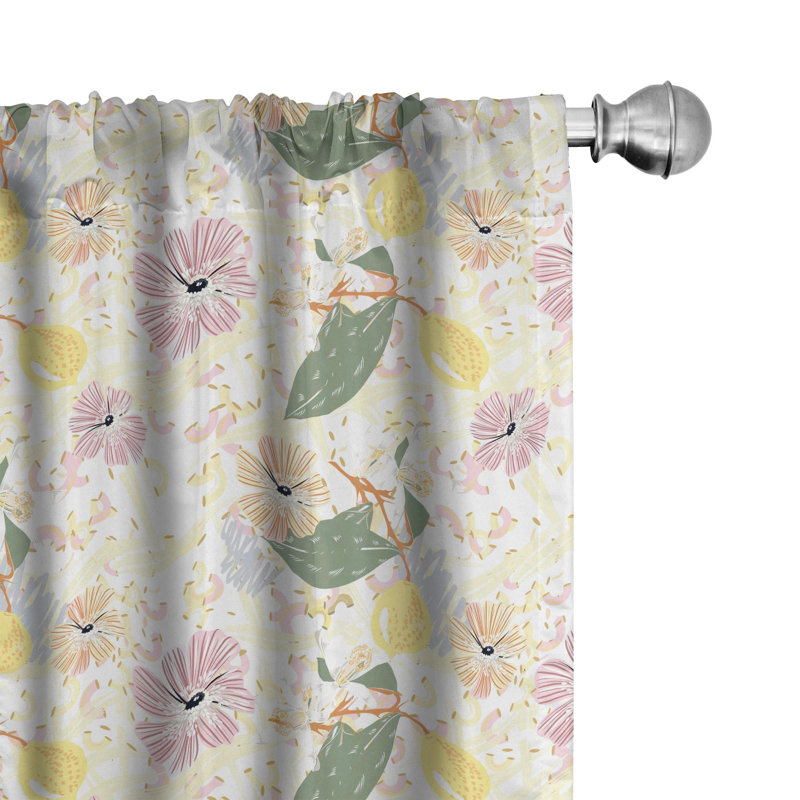 Japanese Garden Tropical Summer Birds Floral Semi-Sheer Rod Pocket Sliding Panels, 28" x 95"