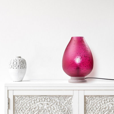 13"H Fuchsia Shade Accent Lamp With A White Marble Pedestal Base - Ivy Bronx