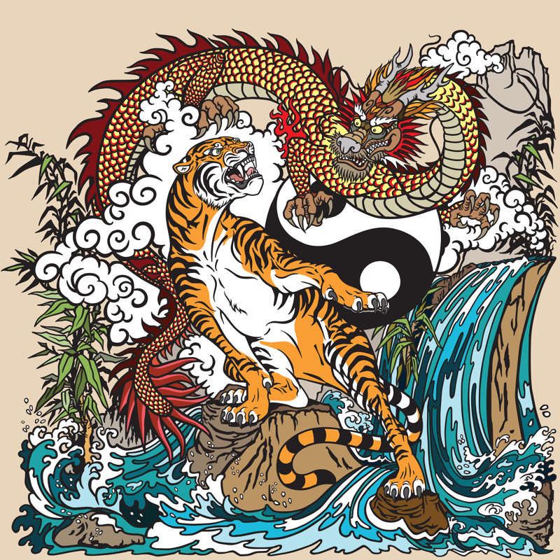 Hampstone Dragon Versus Tiger - Wrapped Canvas Print, 122cm H x 122cm W x 3.8cm D