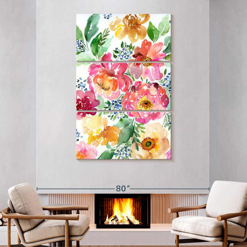 Harnek - pivoines jaunes et roses, H 74 po x l 48 po