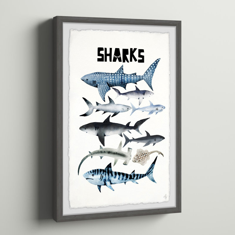 Sharks by Marmont Hill - Single Picture Frame Painting, 24" H x 16" W x 1.5" D