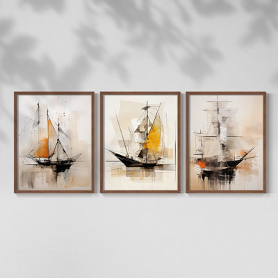 Série Sea and Shore Lxxvi - Ensemble de 3 estampes numériques encadrées - Prêt à être accroché
