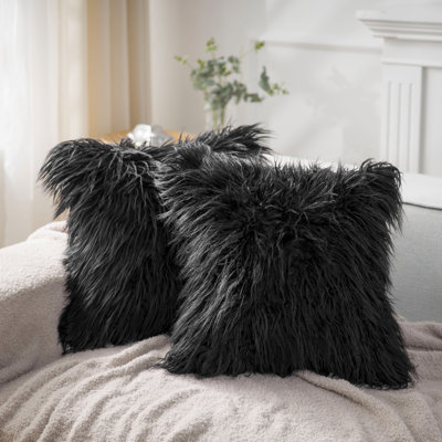 Chrismas Long Faux Fur Collection Square Throw Pillow