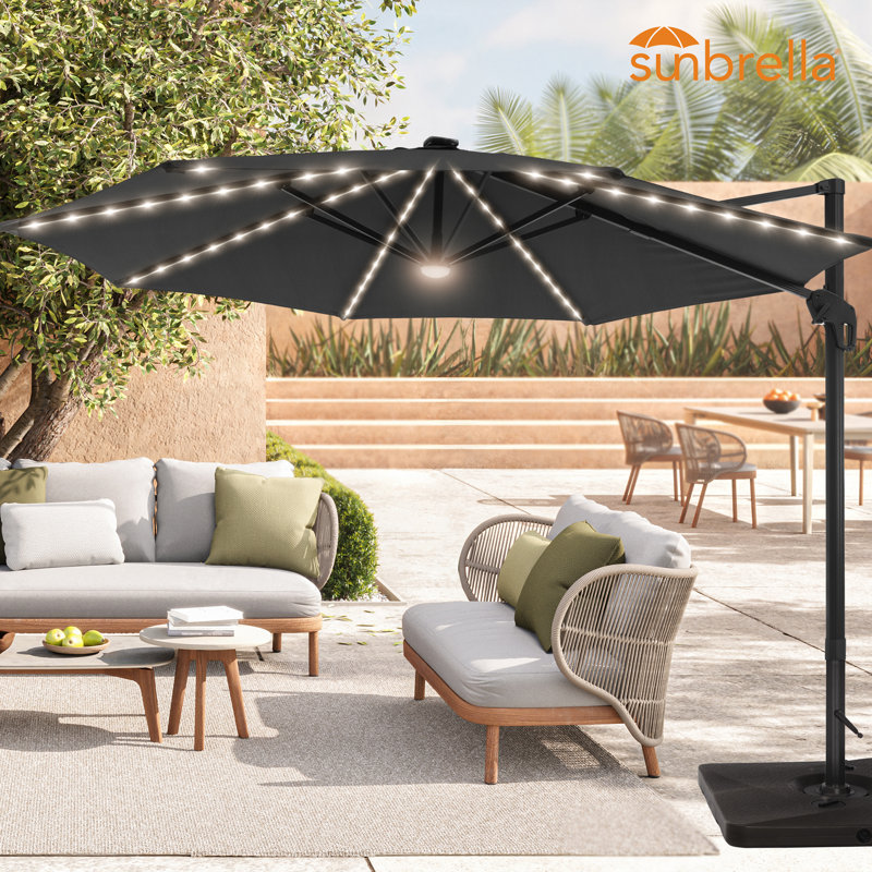 Parasol en porte-à-faux avec cadre en aluminium 11 pi Sunbrella, Grey