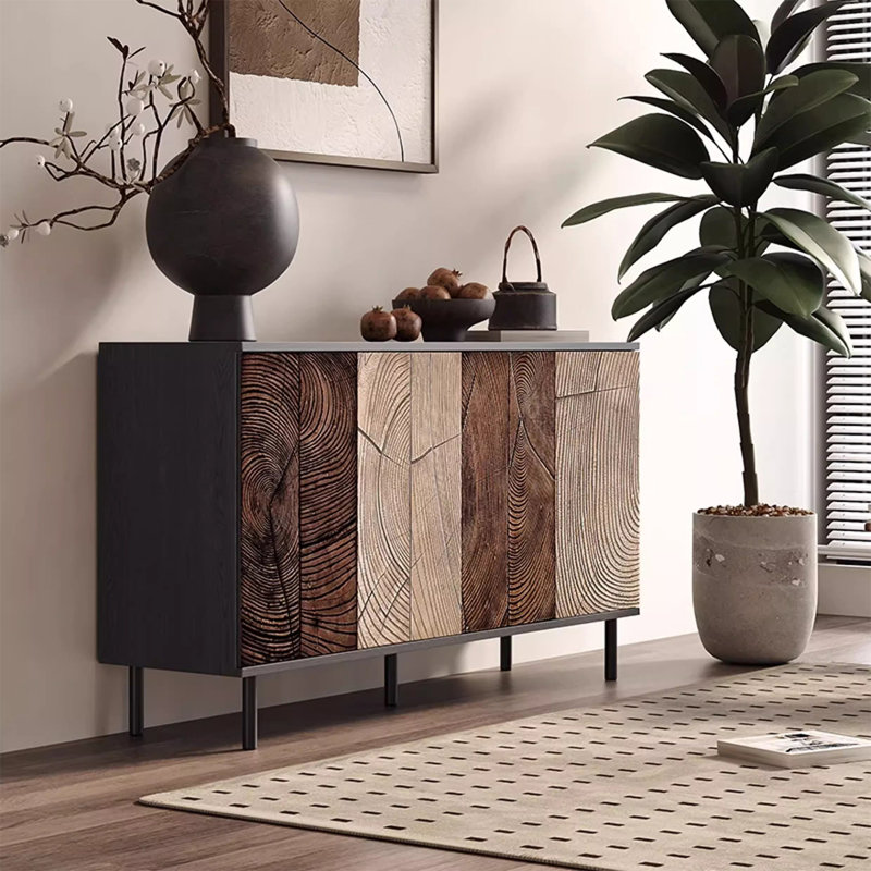 Buffet en bois manufacturé rétro, H 33,46 po x l 70,87 po x P 15,75 po