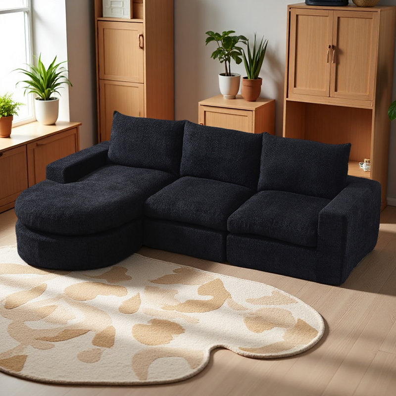 Canapé modulaire incurvé en chenille de 99 pouces avec méridienne, canapé modulaire en forme de L avec sièges profonds, canapé modulaire en chenille pour salon et chambre à coucher