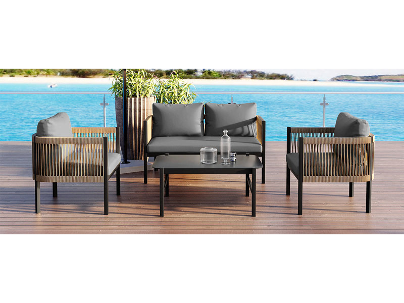 Combinaison de canapé pour plusieurs personnes avec une table, idéale pour le jardin, la cour et les balcons, Gris