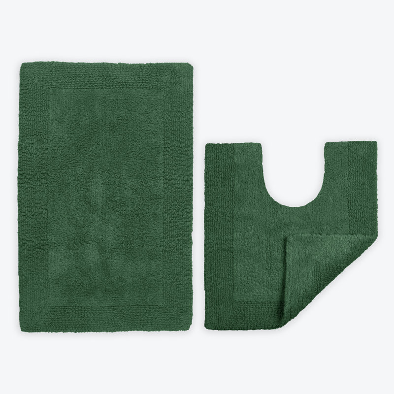 100% Cotton Bath Mat and Pedestal Mat Set, Green