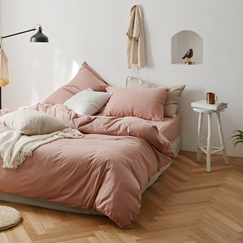 VCLIFE Luxury Soft 100% Cotton Duvet Cover Set, King Duvet Cover + 2 King Pillowcases, Dusty Pink