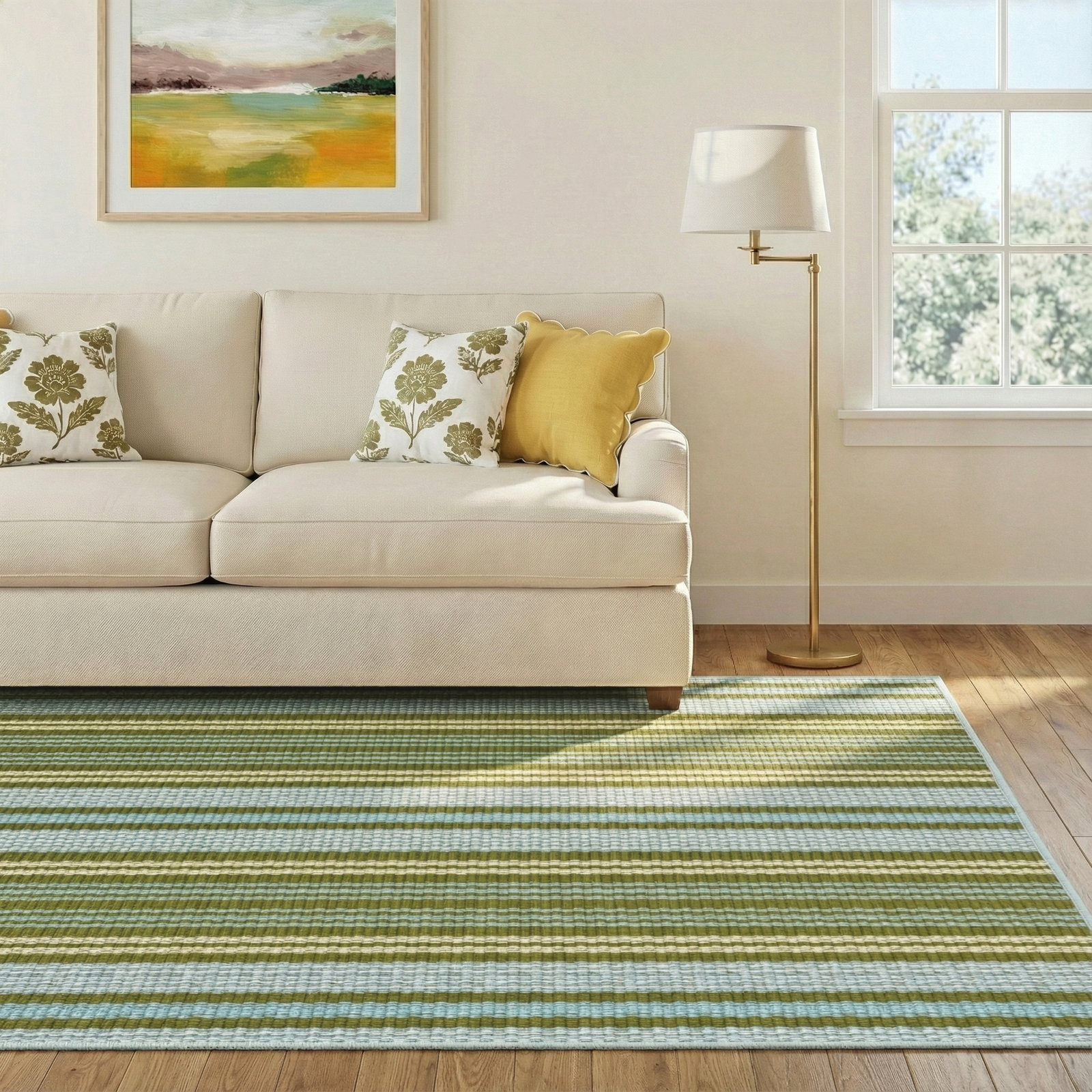 Caravan Multi Machine Washable Striped Rug, Rectangle 6' x 9'