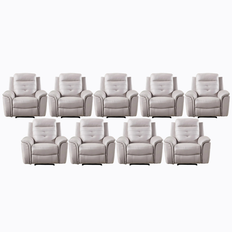 Fauteuil inclinable électrique en cuir végétalien ultra doux 39,4 po Alverez avec USB (ensemble de 9), Similicuir gris pâle