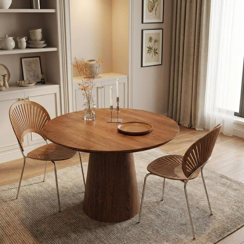 43" Round Dining Table for 4-6, Modern Wood Kitchen Table with Pedestal Base for Small Spaces, Walnut