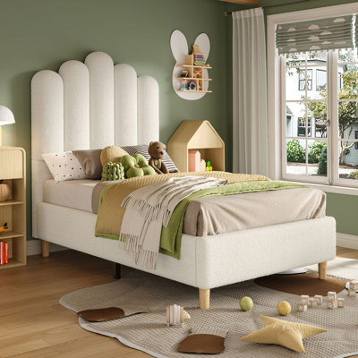 Boucle Bed Frame with Cloud Upholstered Headboard.