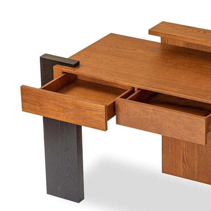 Retro Solid Wood Multi-layer Board Writing Desk, 33.85" H x 62.99" W x 22.44" D