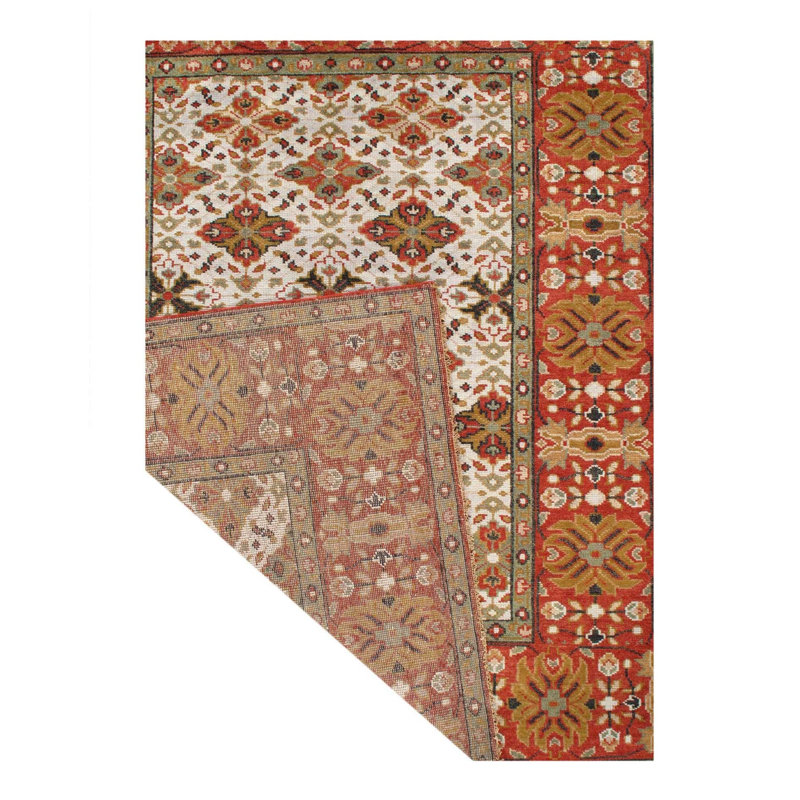 Tapis oriental ivoire / rouge / vert clair en laine / coton 7 pi 11 po x 9 pi 11 po Oriental