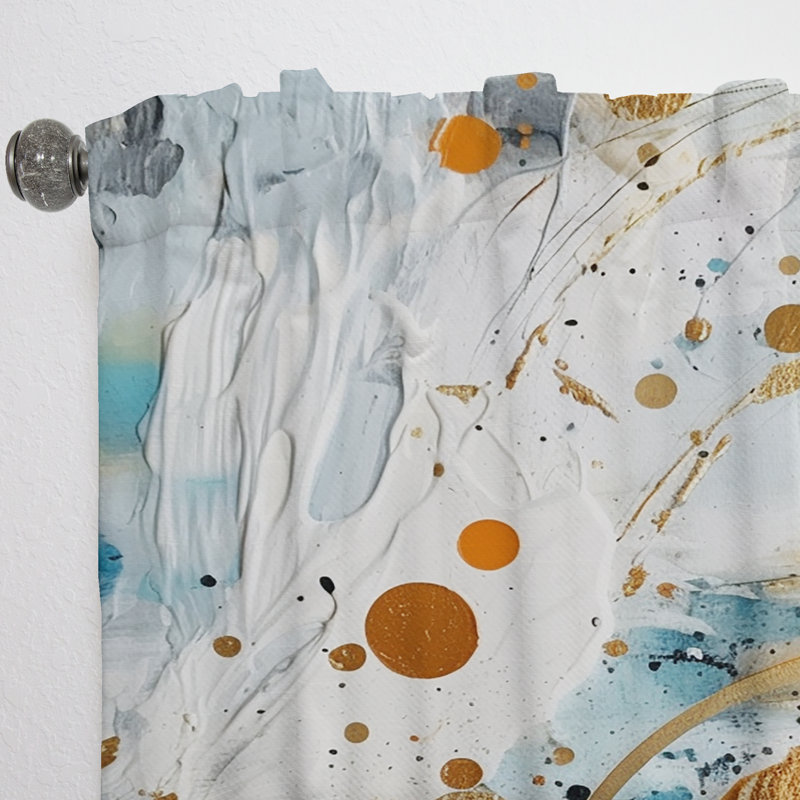 Teal White and Gold Abstract Fight III - Modern Curtain - Velvet Room Darkening - 1 Panel, 52" W x 108" L