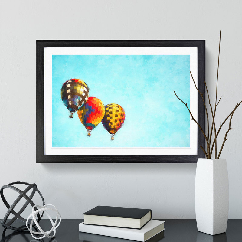 A Trio Of Hot Air Balloons - Picture Frame Painting Print, 24cm H x 33cm W x 2cm D, Black