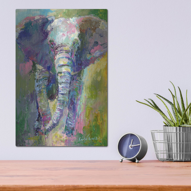 Bungalow Bungalow «Big Blue Elephant» par Richard Wallich, art mural en métal, H 16 po x l 12 po