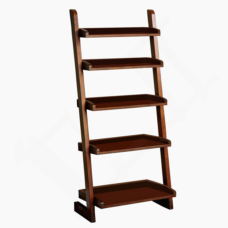 Stylish Transitional Ladder Shelf With 5-Shelves For Display, Oak