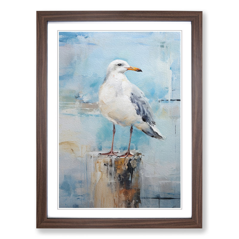 Seagull Gestural No.3 Framed Print, 64cm H x 46cm W x 2cm D, Walnut Framed