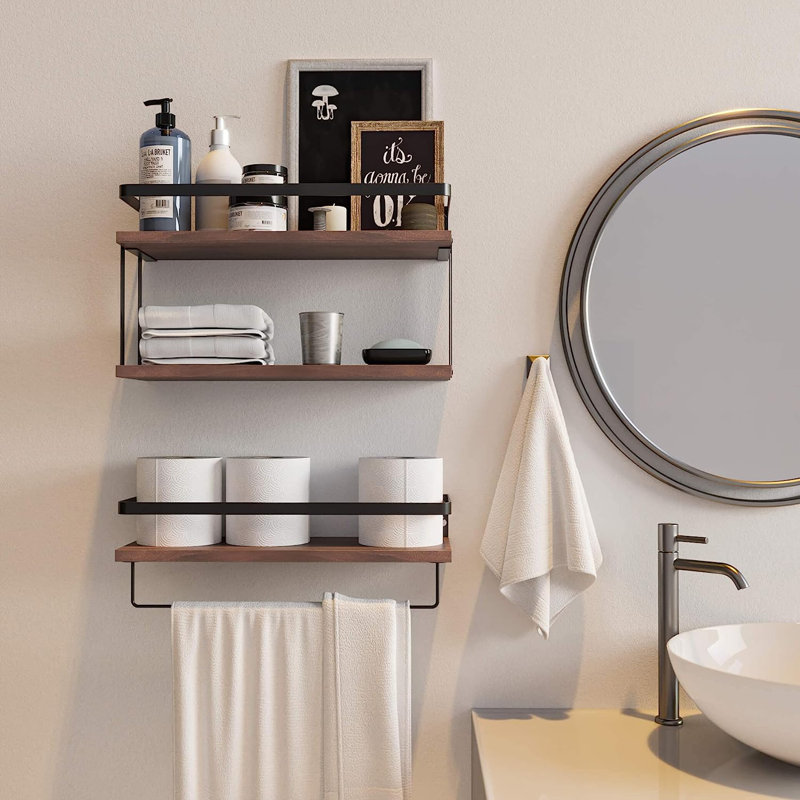 Purefoy 3 Piece Floating Shelf with Towel Bar, Rustic Brown