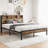 Queen Bed Frame With Storage Headboard, Metal Platform Bed With Charging Station,  Bookcase Storage, No Box Spring Needed, Easy Assembly, Noise-Free-1337933035-1341671348