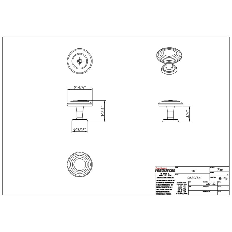 Vienna 1 1/4" Diameter Mushroom Knob, Satin Nickel
