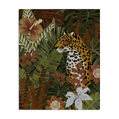 Art mural en toile Hibiscus Jungle Leopard par Cat Thurman Designs