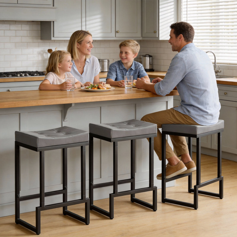 Tabouret de comptoir rembourré avec structure et repose-pieds en métal, tabouret de bar à hauteur de siège sans dossier, Gris