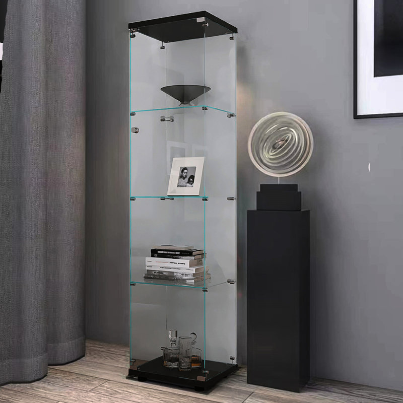 Armoire en verre noir avec 4 tablettes et une porte - unité de rangement spacieuse