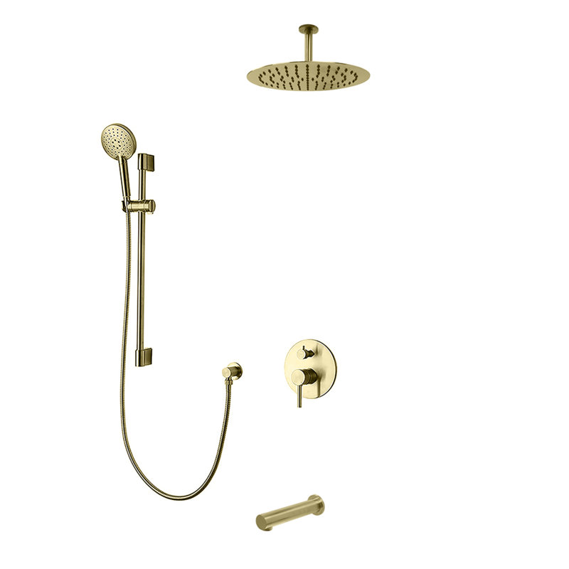 Système de douche complet à 3 voies Louth avec pomme de douche au plafond 12 po Louth, Or brossé