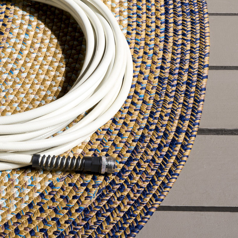 Braided Hand Woven Machine Washable Geometric Brown/Navy Indoor/Outdoor Area Rug, 5'-0" X 8'-0" Oval