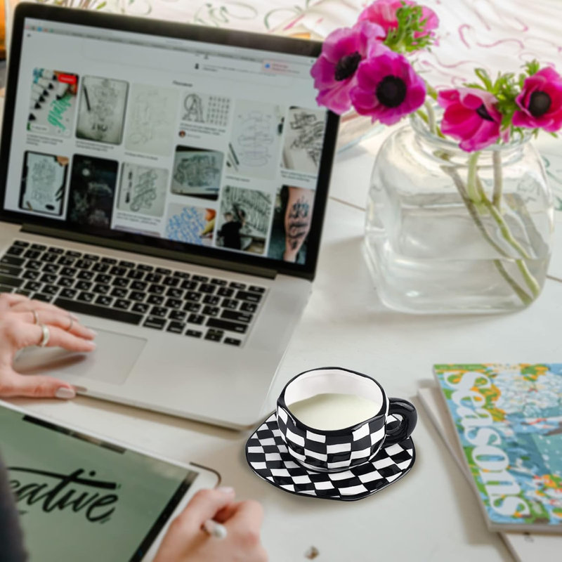 Black and white checkered latte cup