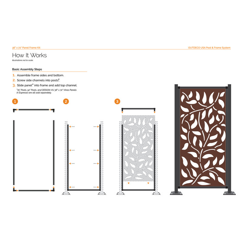 Black Galvanized Steel 72" x 36" Decorative Privacy Screen Panel