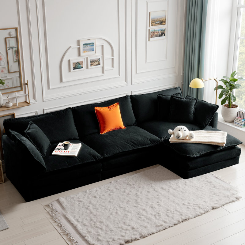 Modular L-Shaped Chenille Sectional Sofa with Reversible Ottoman - 4-Seater Upholstered Couch, Breathable Fabric & Easy Assembly