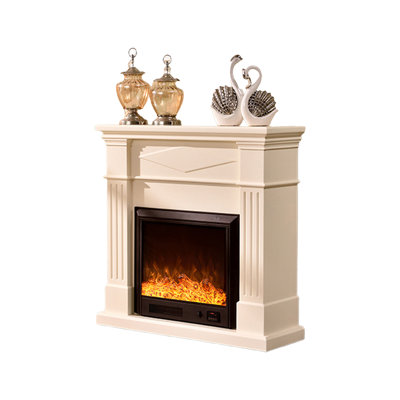 Beige Solid Wood Freestanding Fireplace