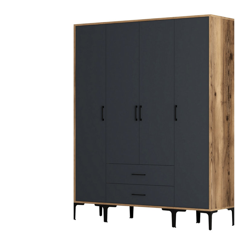 Berend 4 Door Manufactured Wood Wardrobe, Walnut/Anthracite