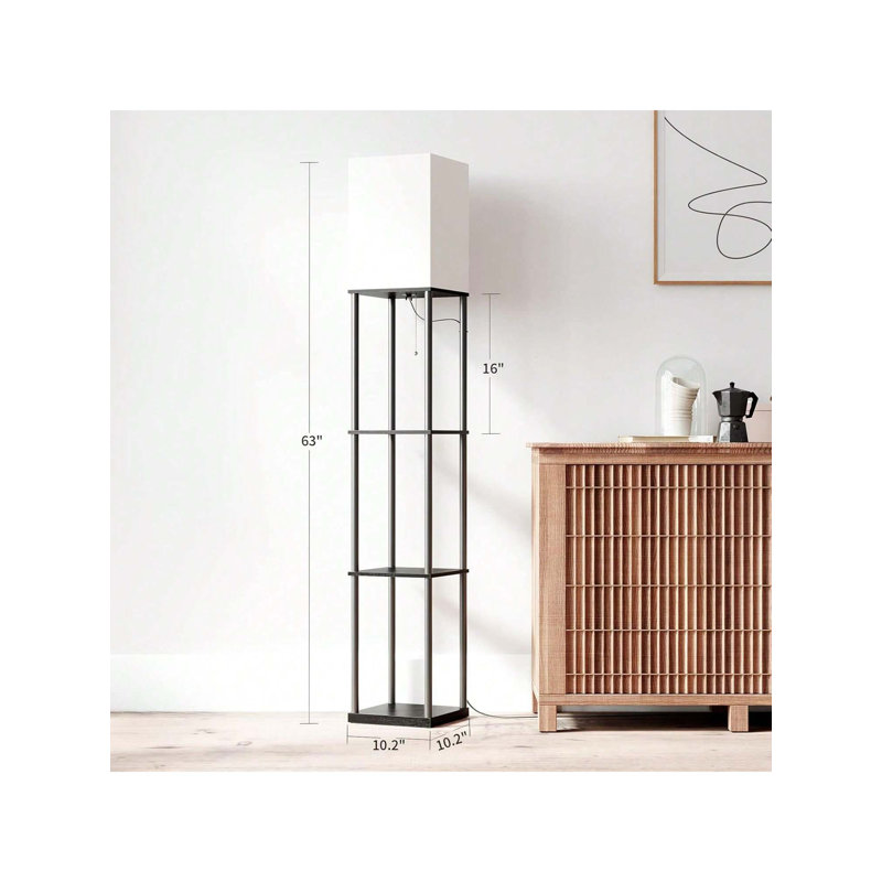 63" Column Floor Lamp With Metal Shelves, Dimmable 9W Led Bulb Included For Bedroom Living Room Office