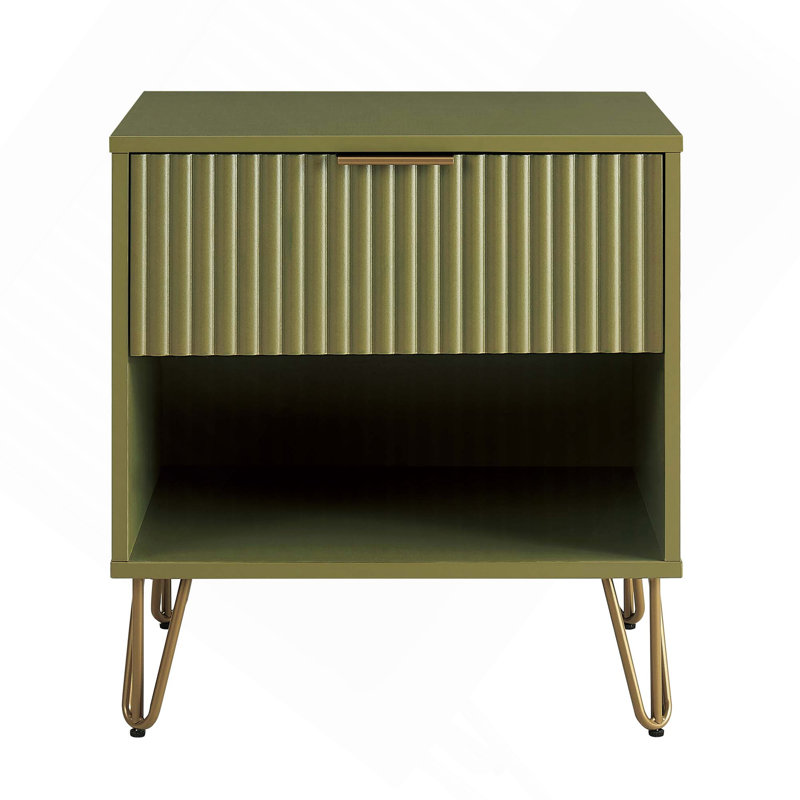 Table de chevet cannelée 20 po Dumbo en vert olive (1 tiroir) Dumbo, Vert olive / doré