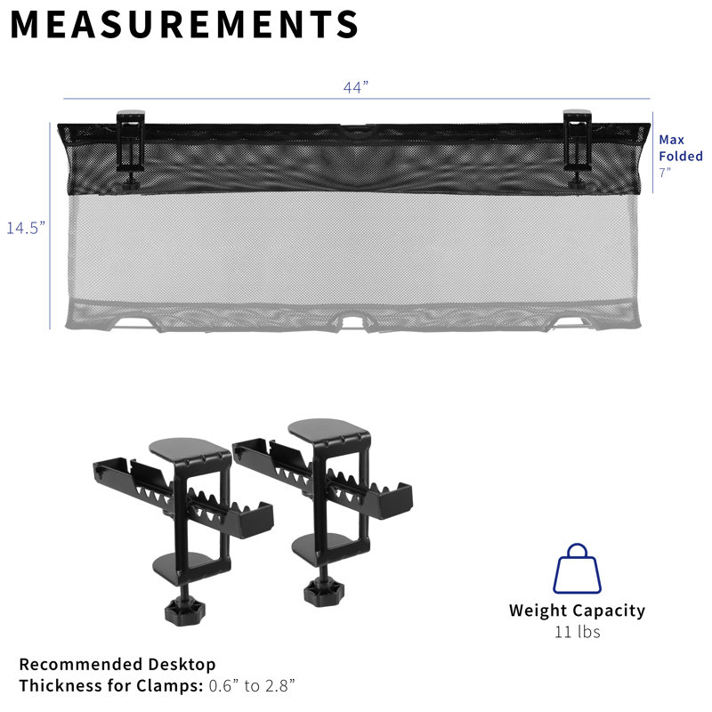 Black Mesh 44" Clamp-On Under Desk Cable Management Net