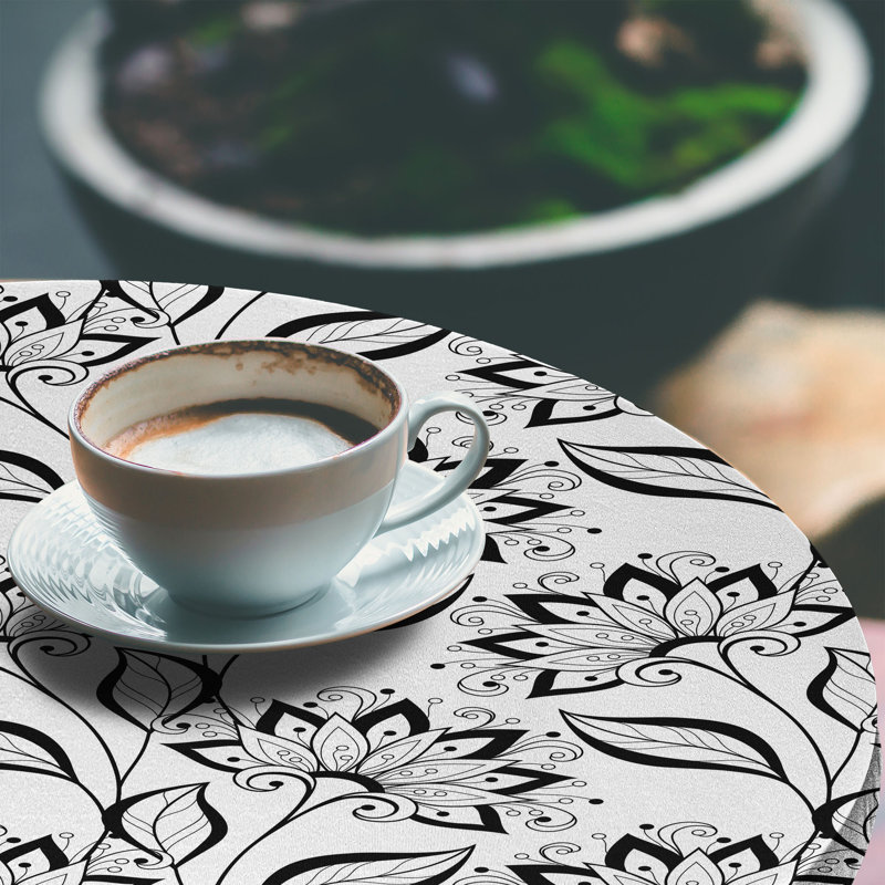 Ambesonne Fitted Round Tablecloth, 51.97" Round, Black/White Floral